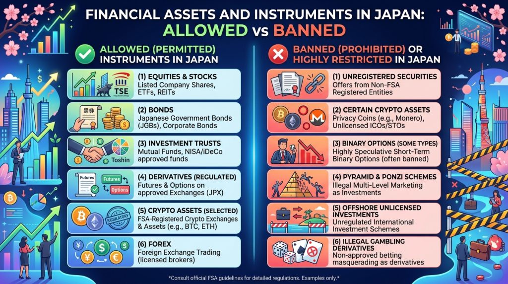 Allowed and banned Financial Instruments in Japan.